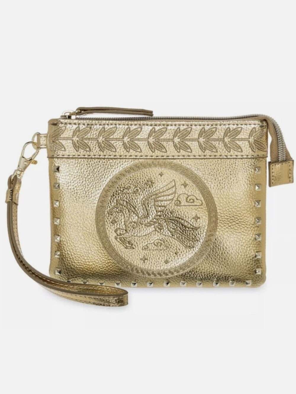 Disney Hercules 25th Metallic Gold Wristlet Wallet Pegasus Greek Stud Accent NWT